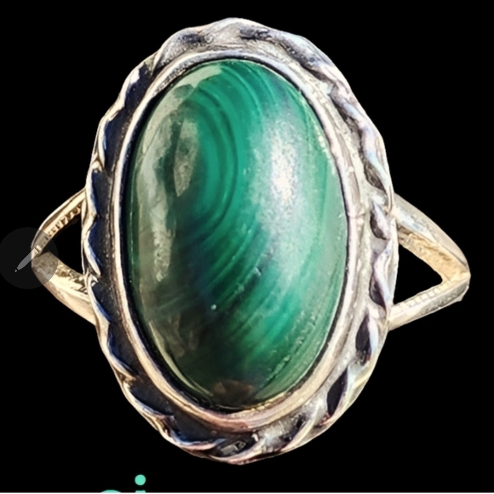 Vintage Native American Sterling Silver Green Malachite Ring Size 6.5 Jewelry